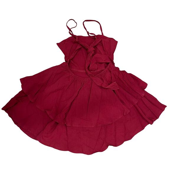 HALARA Adjustable Strap Tie Back Tiered Ruffle Flowy Mini Dress Red Medium NEW - Picture 6 of 8